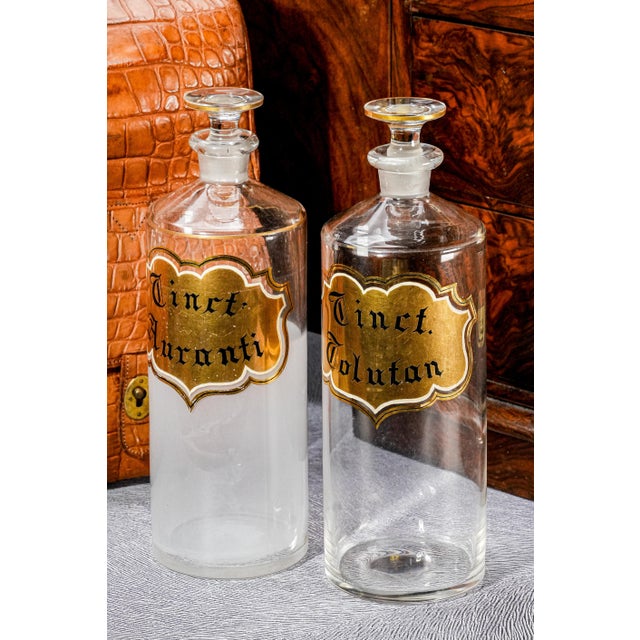 American Pair 19th Century Large Antique Hand Painted Apothecary Pharmacy Display Bottles For Sale - Image 3 of 18