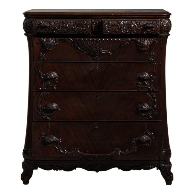 19th Century French Dark Brown Louis XV Ornate Chest of Drawers For Sale