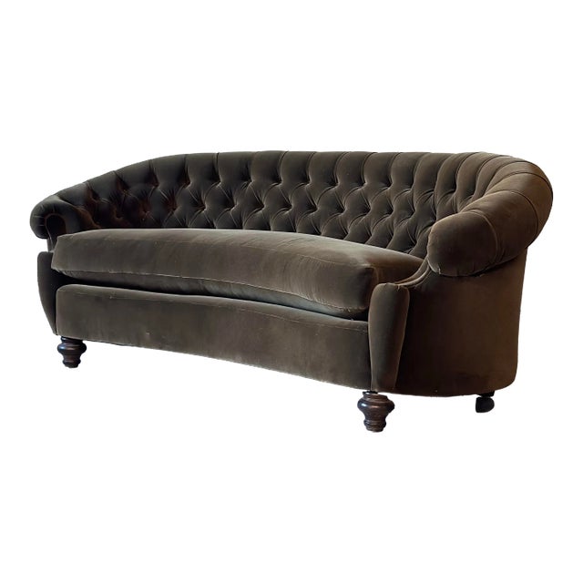 Antique Curved Chesterfield in Velvet For Sale