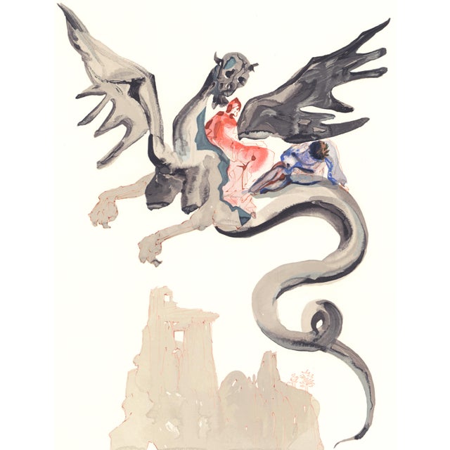 Abstract 1963 Dalí Divine Comedy Engraving Enfer Chant 18 "Sur Le Dos De Géryon" (On the Back of Geryon) For Sale - Image 3 of 9