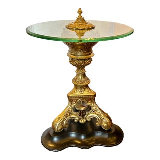 1910s Antique Brass & Glass Table For Sale