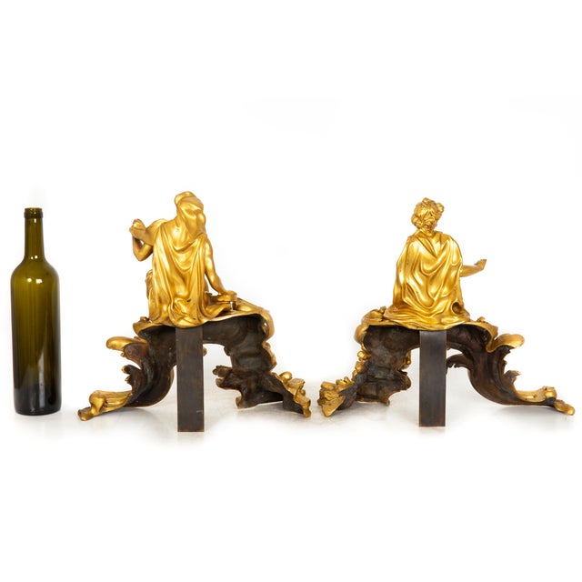 Rare Pair of French Antique Bronze Fireplace Chenets “Vulcan and Venus" For Sale - Image 4 of 17