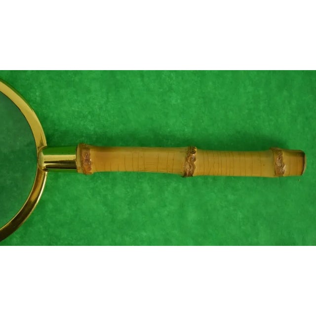 Boho Chic "Vintage Brass Magnifying Glass W/ Bamboo Handle" For Sale - Image 3 of 4