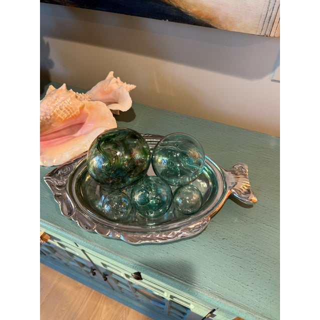 Vintage Glass Decor Fishing Floats Balls With 2001 Custom Art Glass Oregon Float Set of 5 For Sale - Image 12 of 18