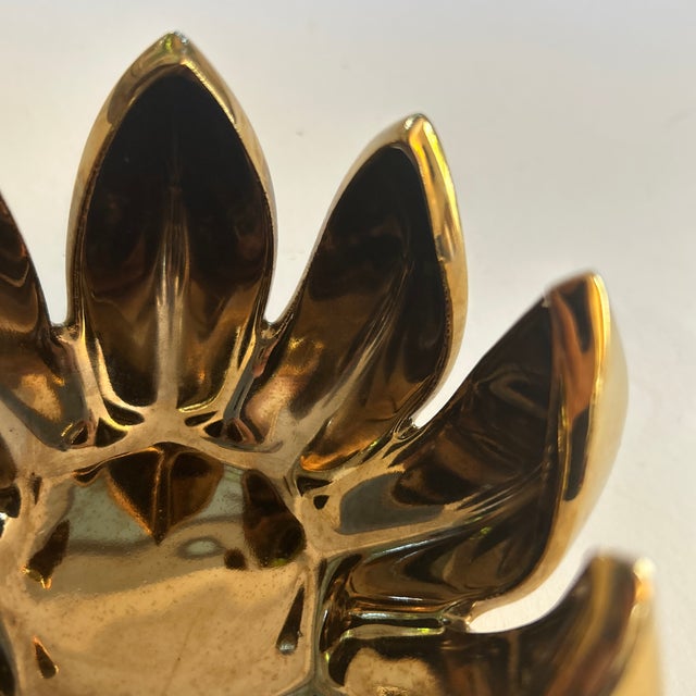 Ceramic Gloss Metallic Gold Glaze Ceramic Lotus Votive Holder Hollywood Regency Style For Sale - Image 7 of 8