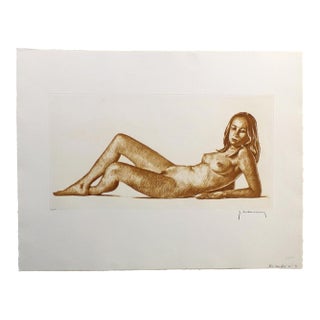Roger Hebbelinck "Nu Couche #4" Hand Signed Aquatint Etching Unframed Nude For Sale