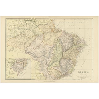 Map of Brazil with Historic Borders, River Systems and Coastal Regions, 1882 For Sale
