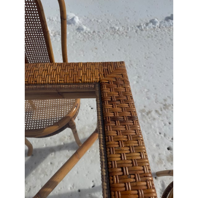 1970s Palm Beach Style Rattan Dining Set With Glass Top Table and Four Cane Back Chairs For Sale - Image 9 of 12