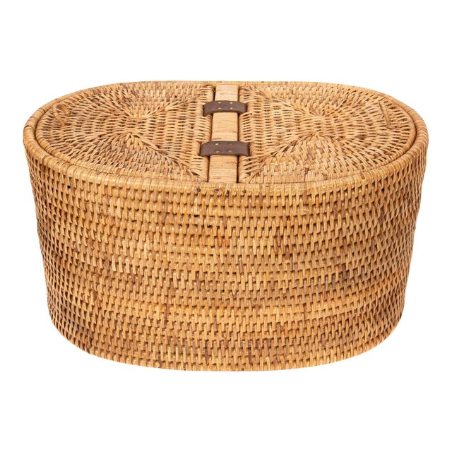 Artifacts Rattan Oval Double Tissue Roll Box in Honey Brown For Sale