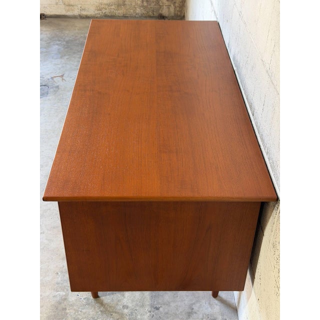 Teak Executive Desk With Inset Handles Danish Mid-Century Modern 1960s For Sale - Image 10 of 11