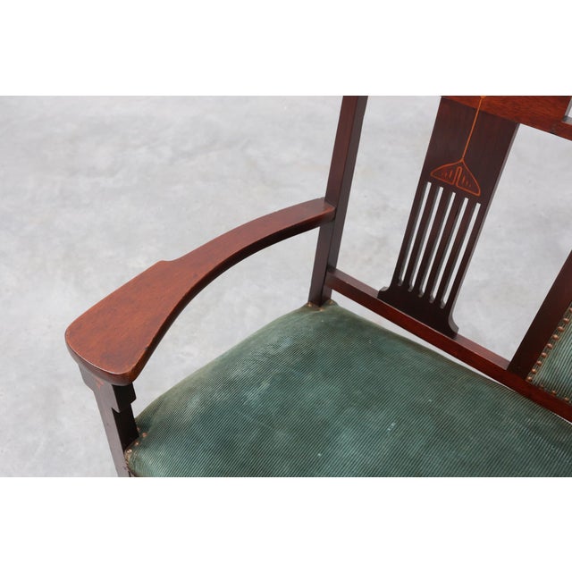 Art Nouveau Walnut Settee with Floral Marquetry, Belgium, 1890s For Sale - Image 14 of 15