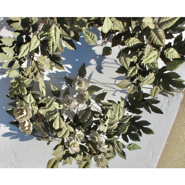 Metal Vintage Tole Foilage Wreath Oak and Wild Rose Mid-Century For Sale - Image 7 of 10