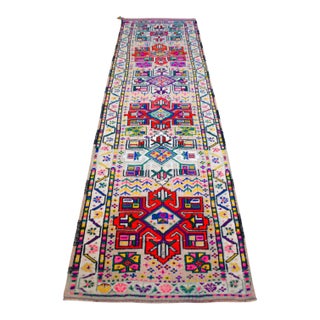 1970s Runner Rug Turkish Hand-Knotted Rug Colorful Tribal Hallway Decor Kitchen Runner 3x10 Ft Approx For Sale