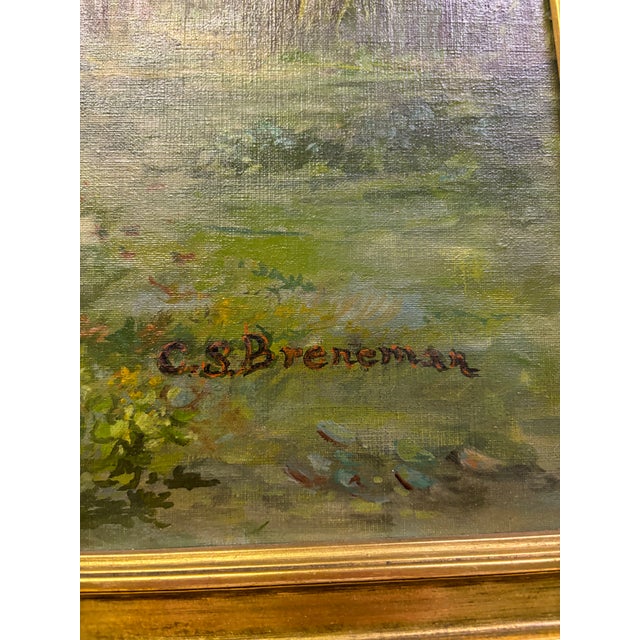 Paint 1920s Vintage Oil Painting of an Adirondack Cabin, Framed For Sale - Image 7 of 8