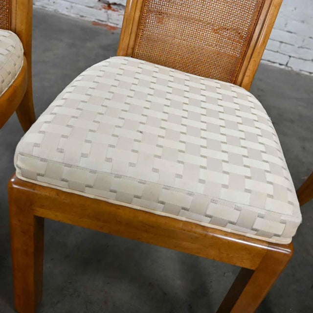 Late 20th Century Modern Campaign Style Dining Chairs Light Wood & Cane by American of Martinsville, Set of 4 For Sale - Image 12 of 16