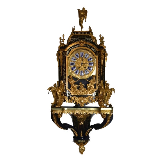 Monumental 19th Century French Boulle Cartel Clock With Pedestal For Sale
