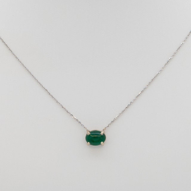 1.2Ct Zambian Emerald Pendant With Attached Chain in Solid 14k Gold, Oval 8x6mm For Sale - Image 4 of 8