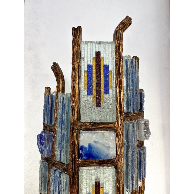 1970s Pair of Hammered Glass Wrought Iron Sconces by Longobard, Italy, 1970s For Sale - Image 5 of 13