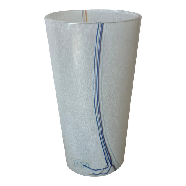 Kosta Boda Translucent White, Blue and Orange Glass Vase Signed For Sale