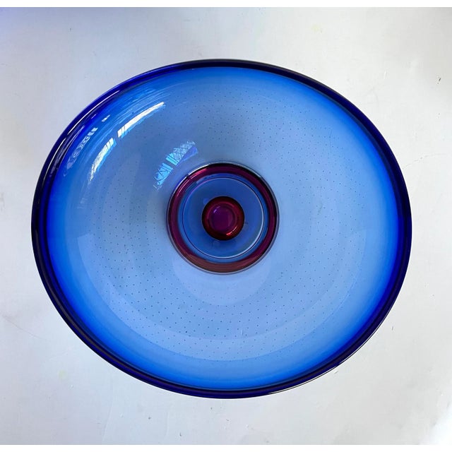Kosta Boda Kosta Boda Cobalt Blue and Magenta Art Glass Bowl Designed by Goran Warff For Sale - Image 4 of 12