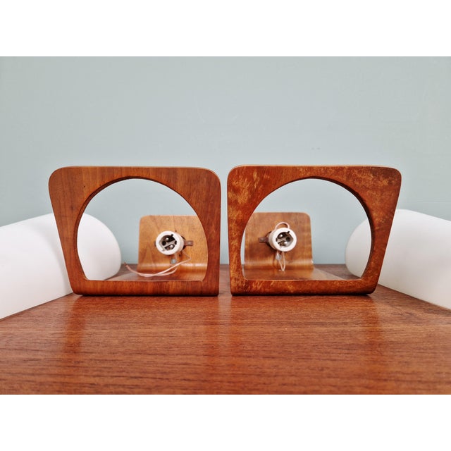 Teak and Opaline Wall Sconces by Louis Kalff for Philips, 1950, Set of 2 For Sale - Image 14 of 18