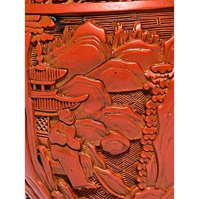 Antique Chinese Red Lacquer Covered Jar For Sale - Image 9 of 12