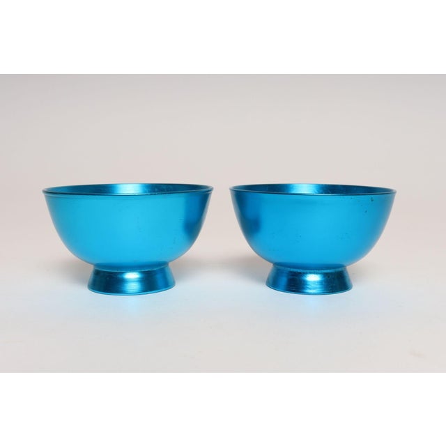Mid-Century Modern Pair of Mid-Century Modern Turquoise Anodized Aluminum Sherbets / Bowls For Sale - Image 3 of 9