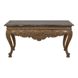 Ethan Allen Marble Top Carved Paw Foot Console Table For Sale