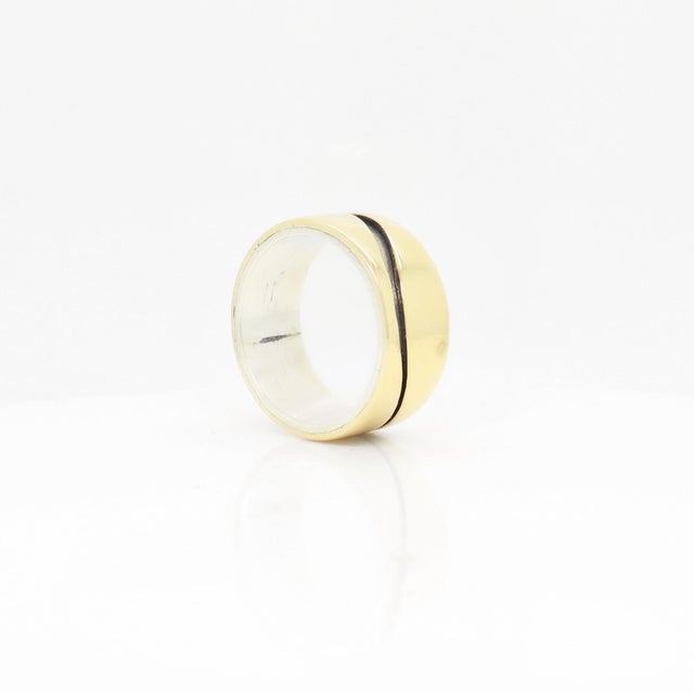 Gold Vintage Mid-Century Modernist Paul Lobel Mixed Metal Gold/Silver Cigar Band Ring For Sale - Image 8 of 10