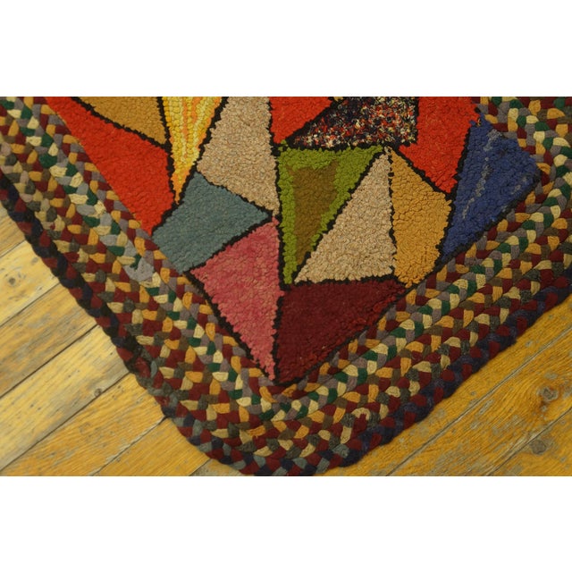 Early 20th Century 1920s Colorful Abstract Antique American Hooked Rug 1'10" X 3'5" Braided Wool Carpet For Sale - Image 5 of 5