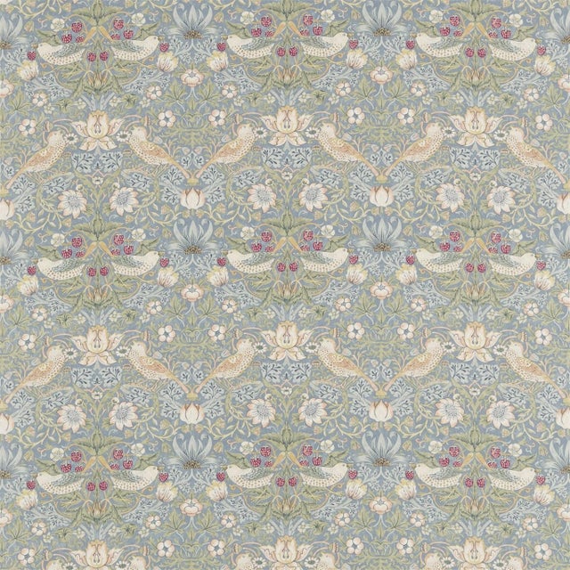 Morris & Co Strawberry Thief Fabric in Slate/Vellum For Sale