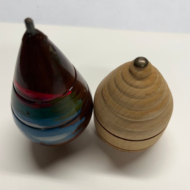 Antique Toy Wooden Tops Set/2 For Sale - Image 4 of 5