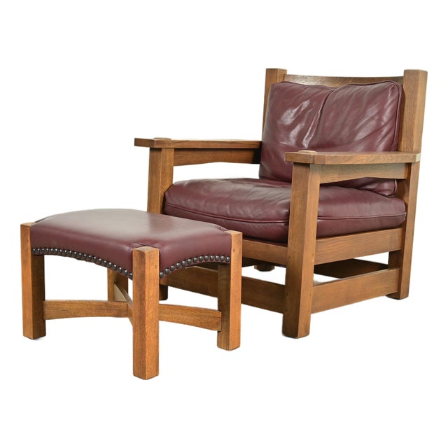 Stickley Mission Oak Arts & Crafts Eastwood Lounge Chair With Ottoman For Sale