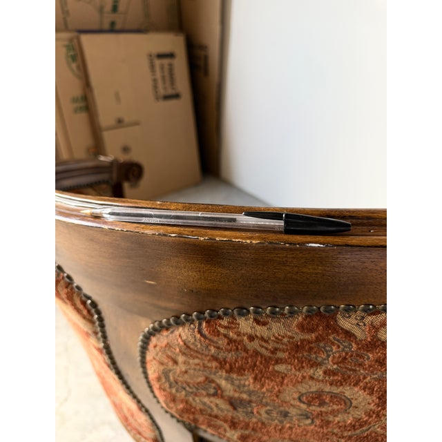 Vintage Louis XVI Style Curved Barrel Back Loveseat With Nailhead Trim For Sale - Image 16 of 17