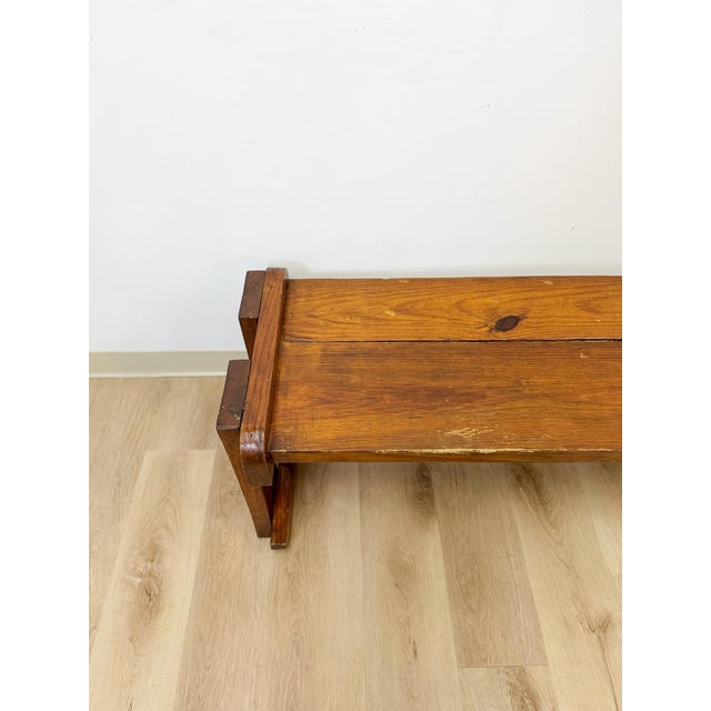 Early 20th Century Handmade Rustic Coastal Pine Bench, Walnut Stained Wood, Farmhouse, Primitive For Sale - Image 5 of 10