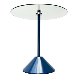 Postmodern Blue Metal and Glass Side Table, 1980s For Sale