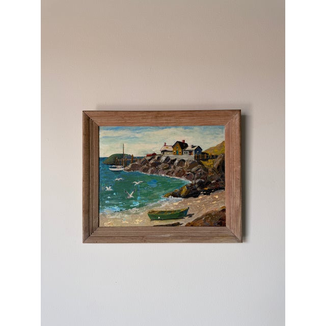 Vintage Impressionist Coastal Harbor Oil Painting on Canvas - Framed For Sale In Miami - Image 6 of 18