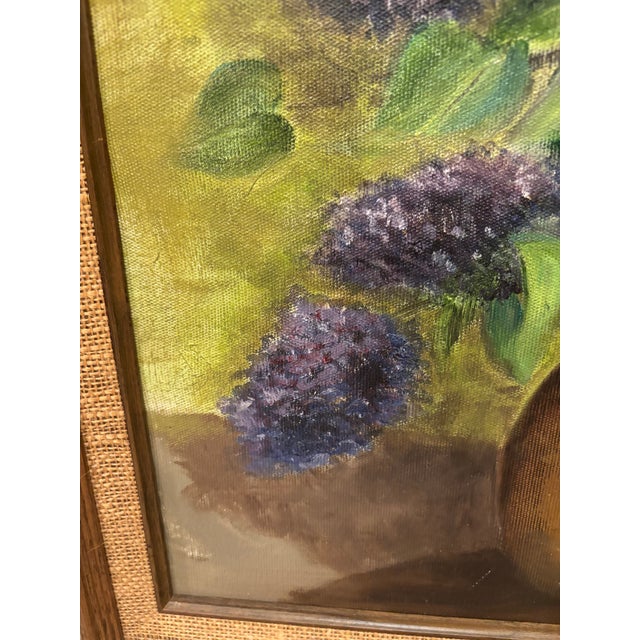 Vintage Mid-Century Signed and Framed Still Life Original Oil on Canvas Painting of Lilacs in a Jug, 1950s–1960s For Sale - Image 9 of 12