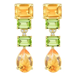 GemFusion 17.83ctw Citrine Peridot Diamond Convertible Drop Earrings, a Pair For Sale