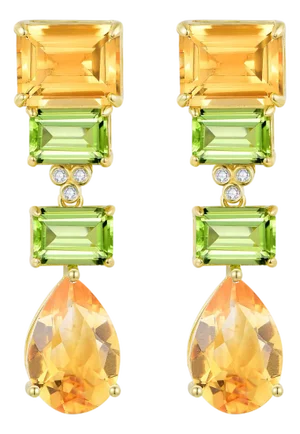 GemFusion 17.83ctw Citrine Peridot Diamond Convertible Drop Earrings, a Pair