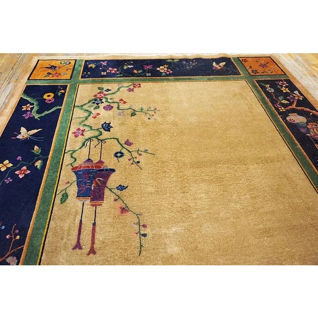 Beige 1920s Beige Open Field Vase Antique Chinese Art Deco Carpet 9' X 11'6" Knotted Wool Rug For Sale - Image 8 of 13