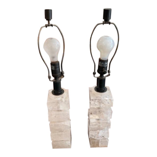 Pair of Visual Comfort Rock Crystal Stacked Lamps For Sale