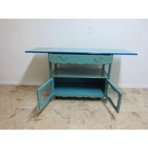 Vintage French Regency Paint Decorated Drop Leaf Tea Cart Server Bar For Sale - Image 9 of 12