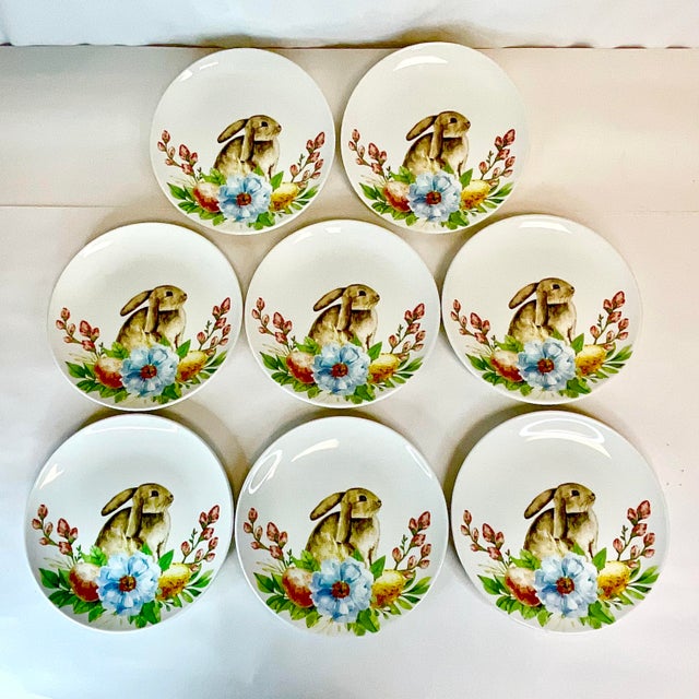 Ceramic 1990s Vintage Shabby Boho Chic Bunny Salad Plates - Set of 8 - Easter. For Sale - Image 7 of 14