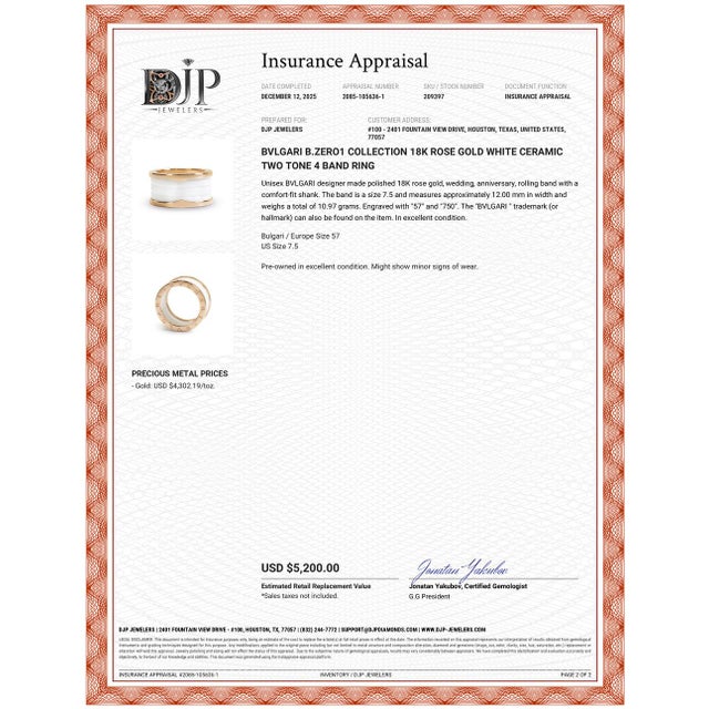 Bvlgari b.zero1 Collection 18k Rose Gold White Ceramic Two Tone 4 Band Ring, Size 7.5 For Sale - Image 10 of 10