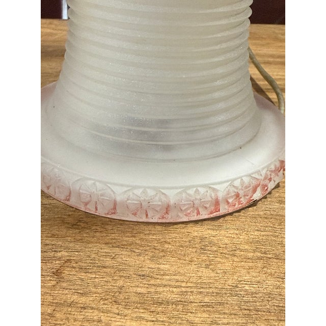 Vintage Art Deco Style Frosted Glass Ribbed Table Lamp With Matching Shade For Sale - Image 11 of 11