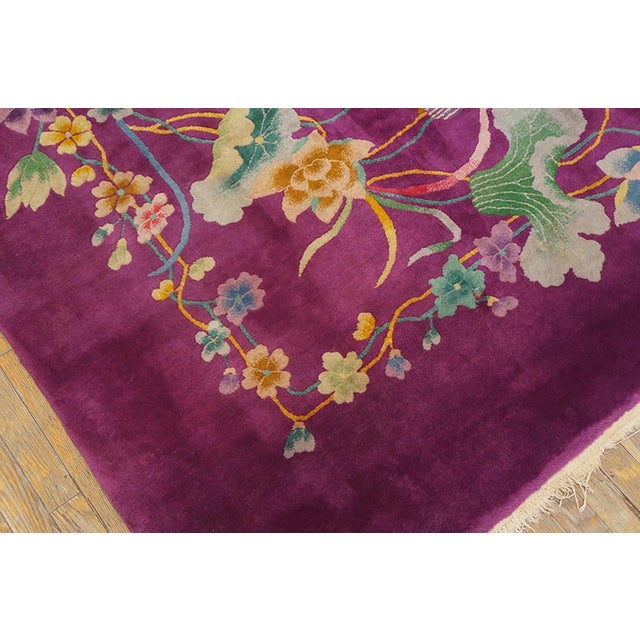 1920s Purple Mauve Floral Modern Antique Chinese Art Deco Rug 8' 6" X 11' 4" Handknotted Wool Carpet For Sale In New York - Image 6 of 6