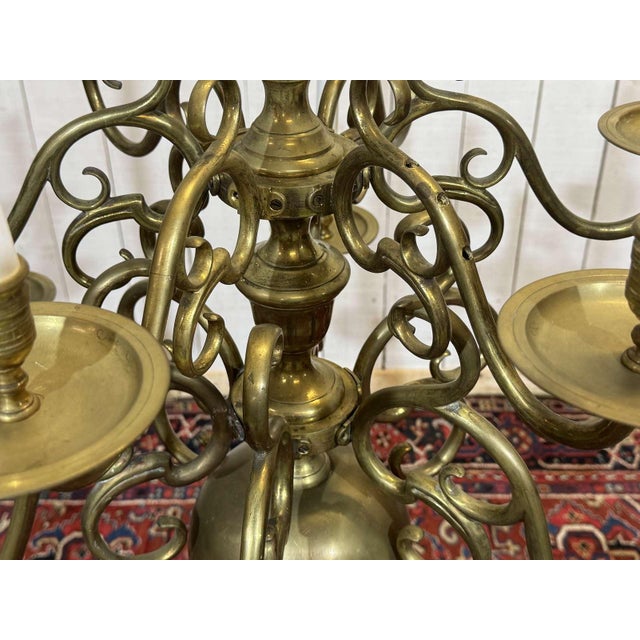 Two-Tier 12-Light Dutch Brass Chandelier, 1930s For Sale - Image 6 of 18