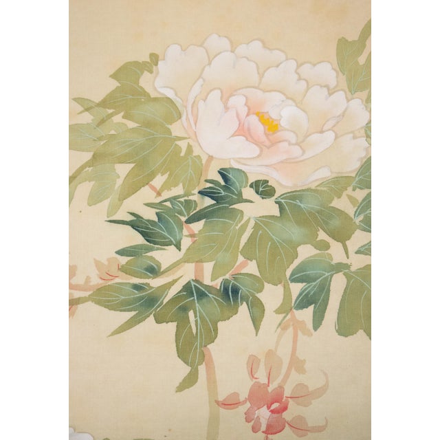 Showa Era Oda Hideaki, "Peonies and Blue Birds" Japanese Silk Scroll Painting For Sale In Dallas - Image 6 of 15