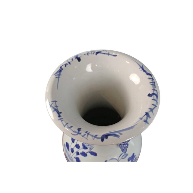 Ceramic Antique Chinese Blue & White Porcelain Floor Vase With Dragon Handles For Sale - Image 7 of 8